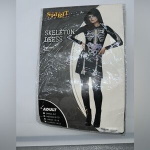 Spirit Skeleton Dress Sz Med 8-10 Hooded Long Sleeve Costume Halloween Cosplay